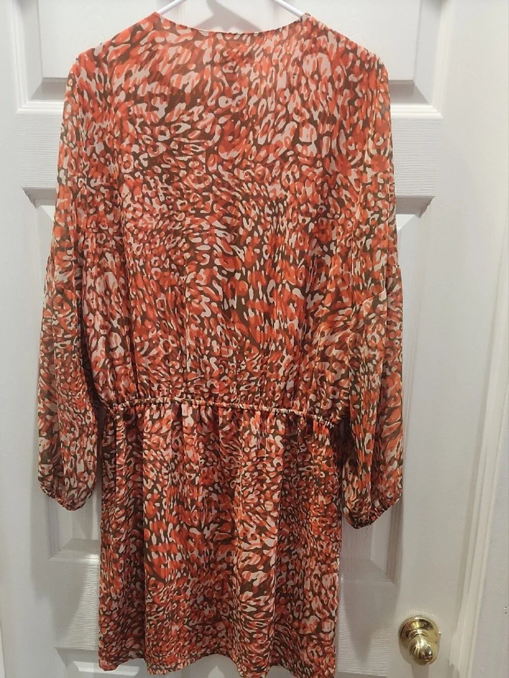 Michael Kors Orange Animal-Print Long-Sleeve V-Neck Dress